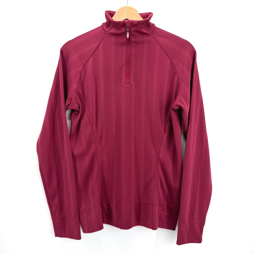 Merrell Quarter Zip Pullover Womens Large Burgundy‎ Opti-Wick Ribbed Hiking Top